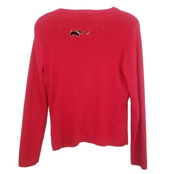 Berek Dog Cardigan Red Knit Cotton Blend V Neck Sweater Womens Size Large - Picture 11 of 15
